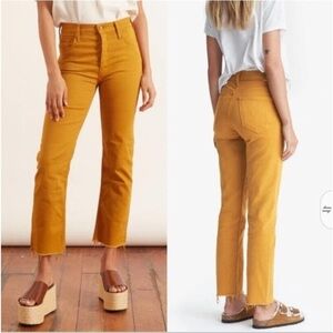 MOTHER The Tomcat Ankle Fray Play Date Mustard Yellow High Rise Straight Leg 25